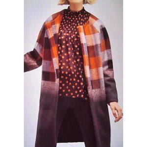 Eva Franco Ombre Plaid Coat Size S Anthropologie  Wool Blend Navy & Orange